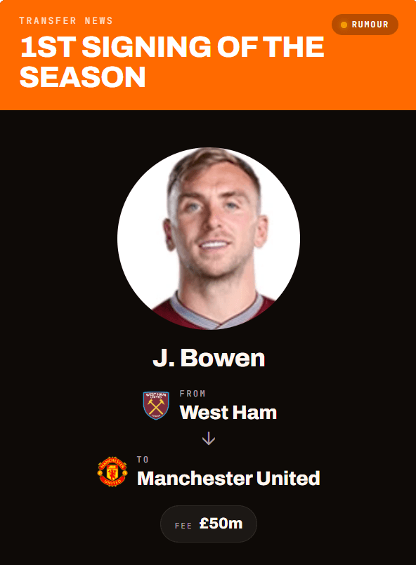PunditPilot transfer card broadcast graphic — player photo, club crests, fee and transfer status, rendered live into OBS